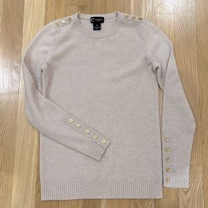 C By Bloomingdales Cashmere Sweater XS with Gold Button Detail - Oatmeal Color